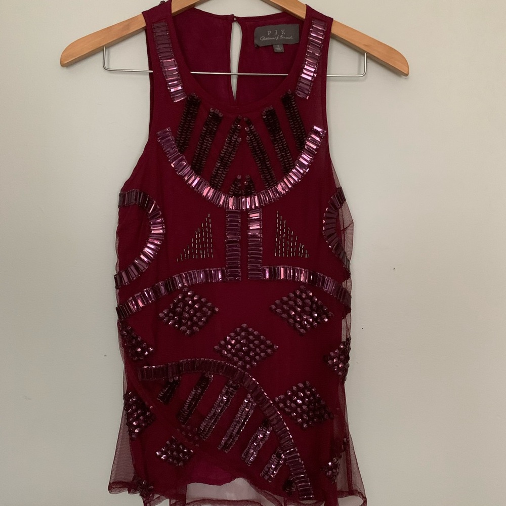 PJK Patterson J. Kincaid Burgundy Beaded Tank - Picture 2 of 11
